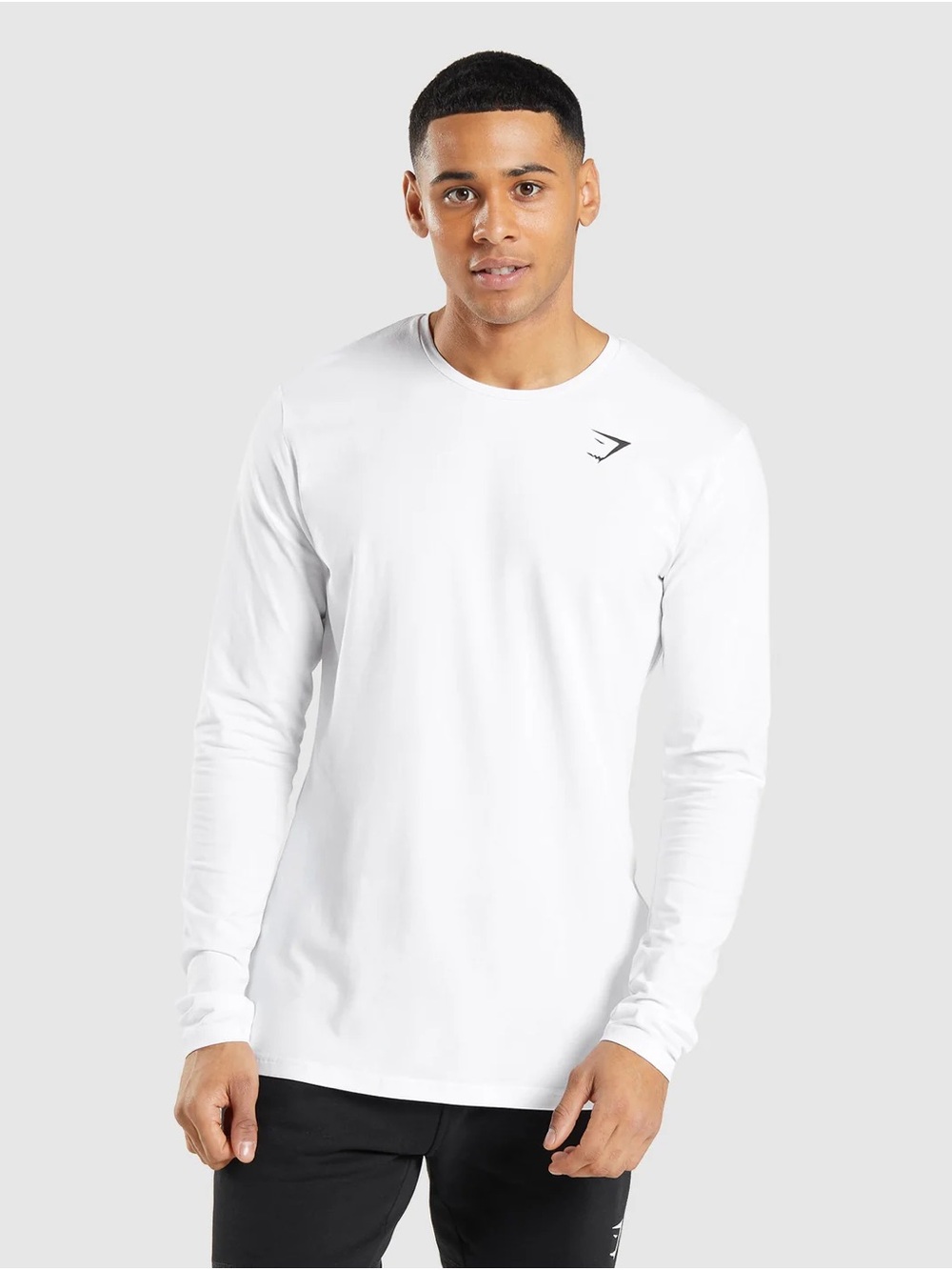 Gymshark Men’s Long Sleeve Crew Tee - White with Black Logo